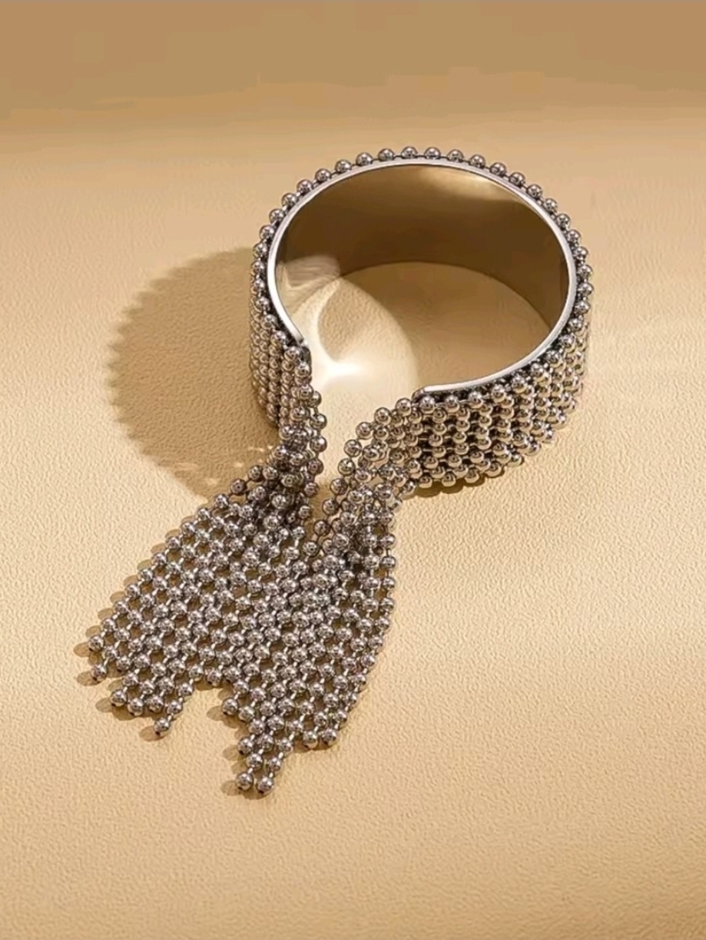 Silver Beaded Fringe Ring - Picture 8 of 8